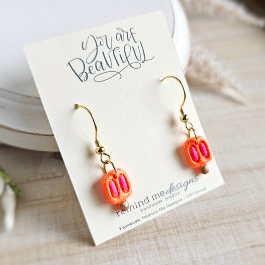 Bright Orange Glitter Popsicle Polymer Clay Dangles