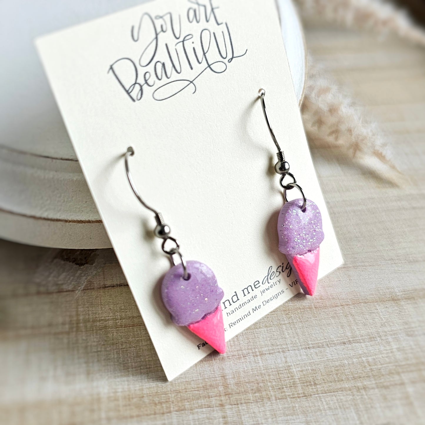 Purple and Pink Ice Cream Cone Dangles