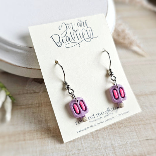 Fairy Purple Glitter Popsicle Polymer Clay Dangles