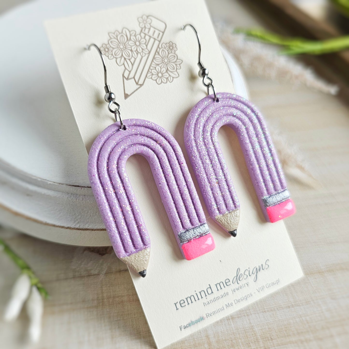 Purple Fairy Glitter Pencil Clay Dangle Earrings