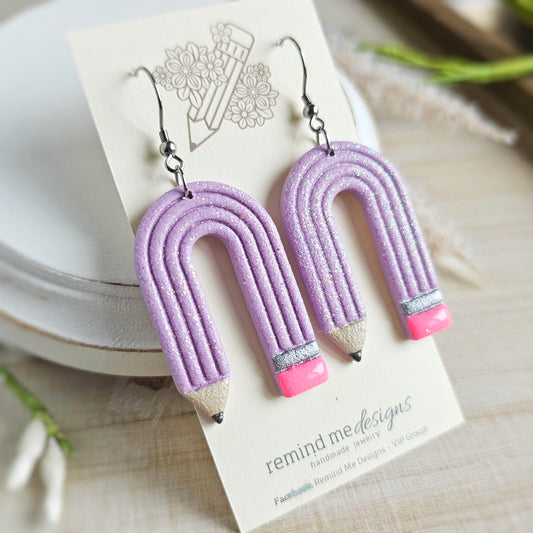 Purple Fairy Glitter Pencil Clay Dangle Earrings