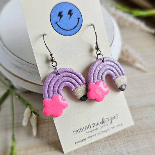 Purple Fairy Glitter Pencil Clay Dangle Earrings