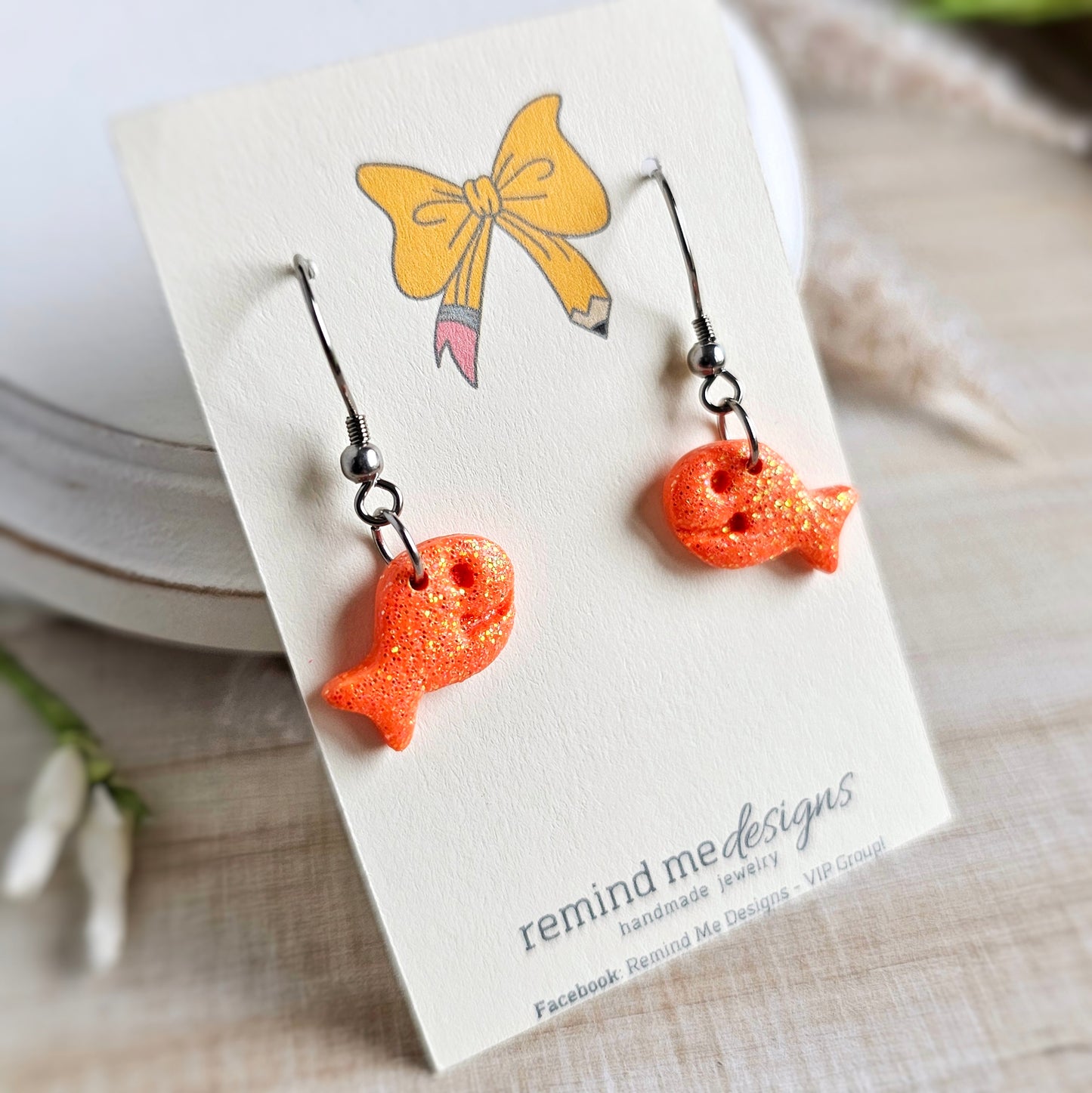 Bright Orange Glitter Goldfish Polymer Clay Dangles