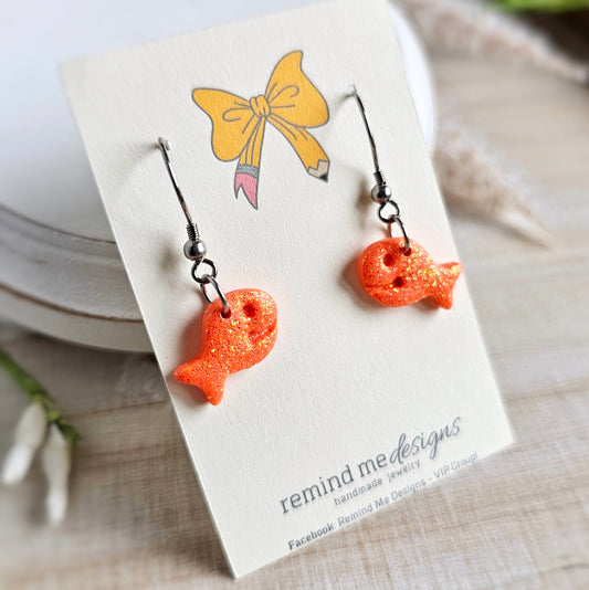 Bright Orange Glitter Goldfish Polymer Clay Dangles