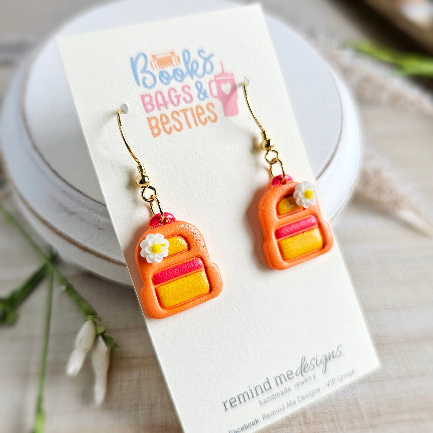 Orange Backpack Dangle Earrings