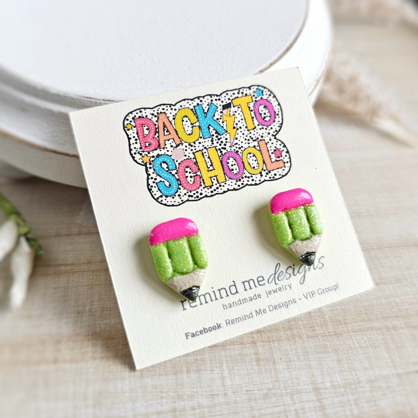 Bright Green Glitter Pencil Clay Stud Earrings