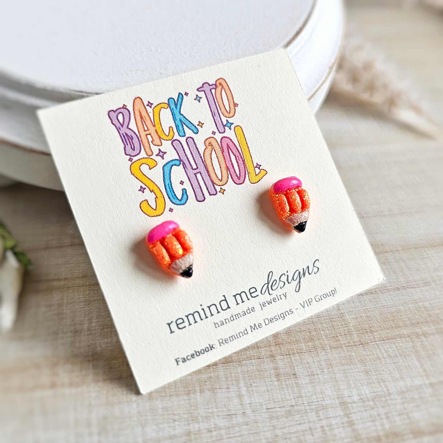 Bright Orange Glitter Pencil Clay Stud Earrings