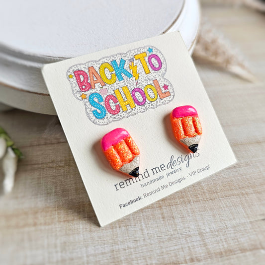 Bright Orange Glitter Pencil Clay Stud Earrings