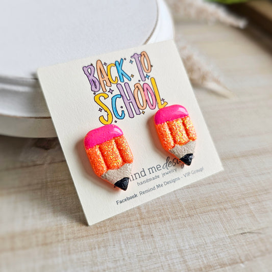 Bright Orange Glitter Pencil Clay Stud Earrings