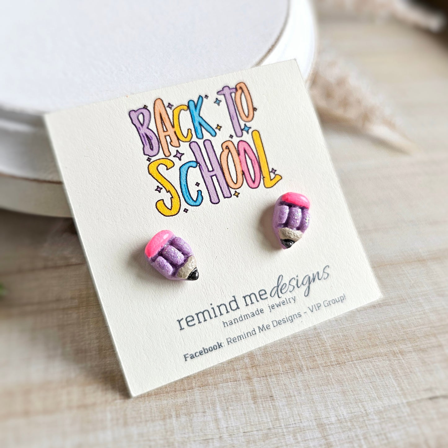 Purple Fairy Glitter Pencil Clay Stud Earrings