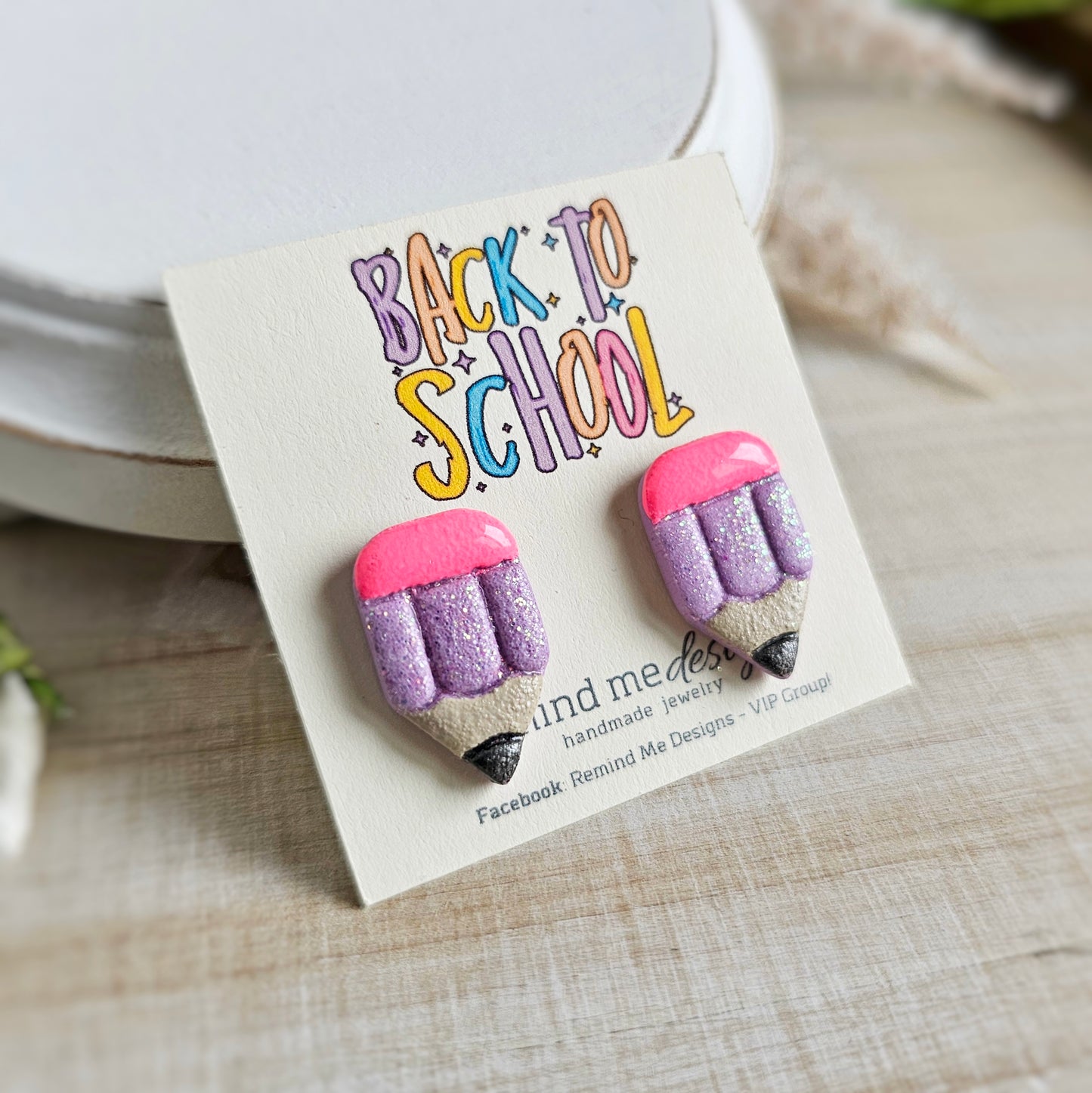 Purple Fairy Glitter Pencil Clay Stud Earrings