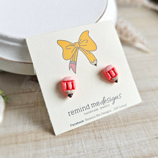 Coral Glitter Pencil Clay Stud Earrings