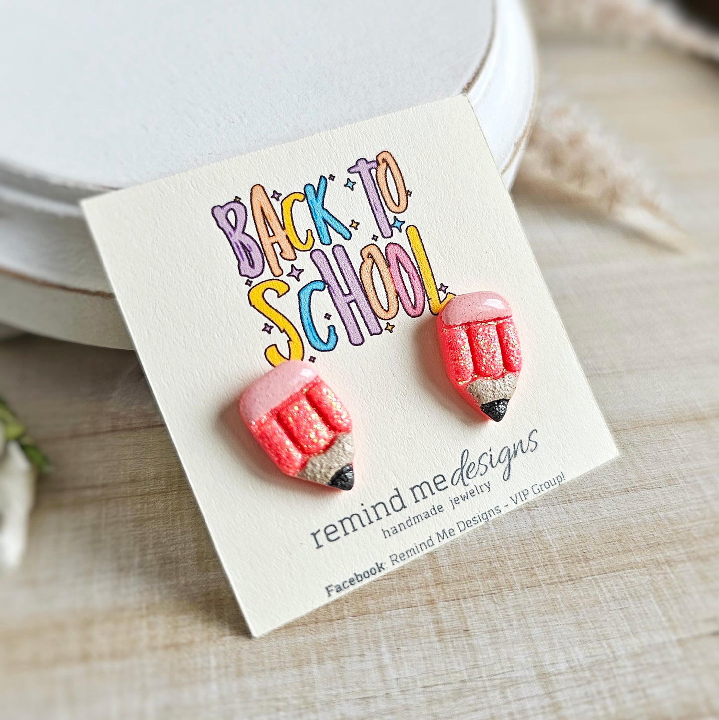 Coral Glitter Pencil Clay Stud Earrings