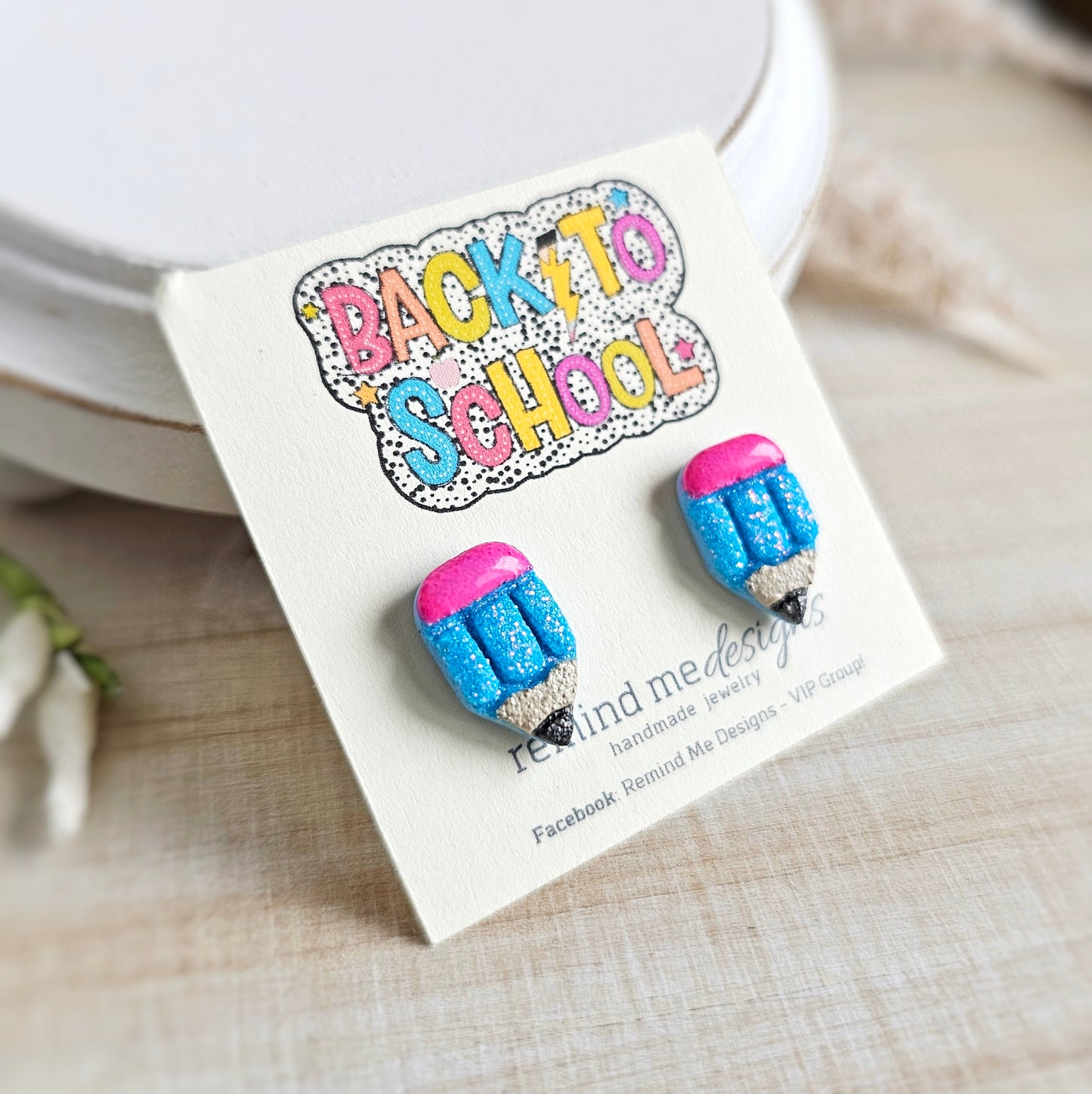 Blue Cotton Candy Glitter Pencil Clay Stud Earrings