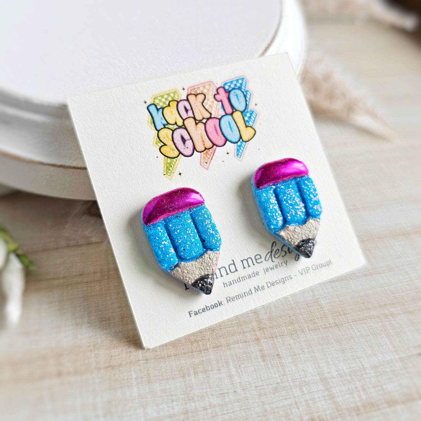 Blue Cotton Candy Glitter Pencil Clay Stud Earrings