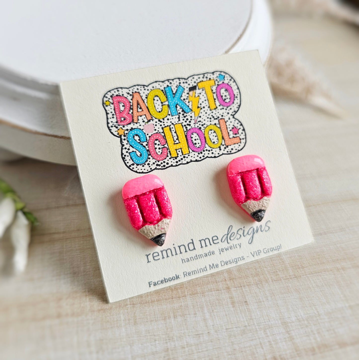 Hot Pink Glitter Pencil Clay Stud Earrings