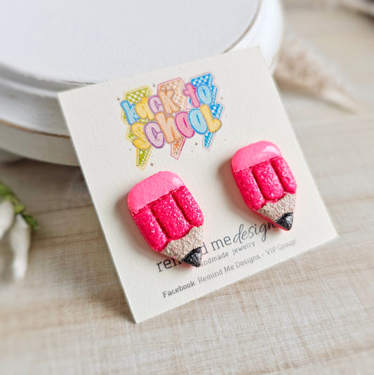 Hot Pink Glitter Pencil Clay Stud Earrings