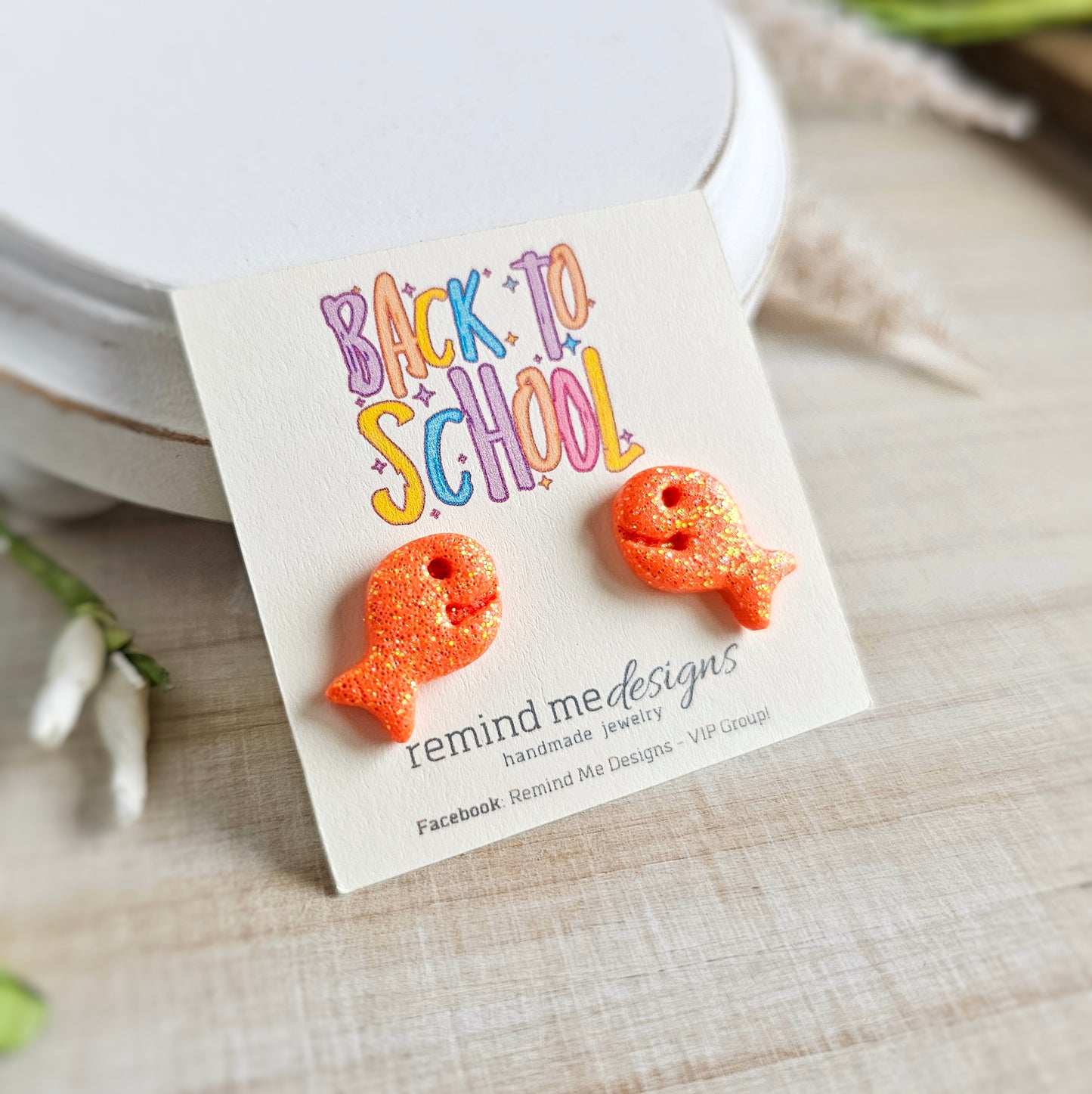 Bright Orange Glitter Goldfish Polymer Clay Studs