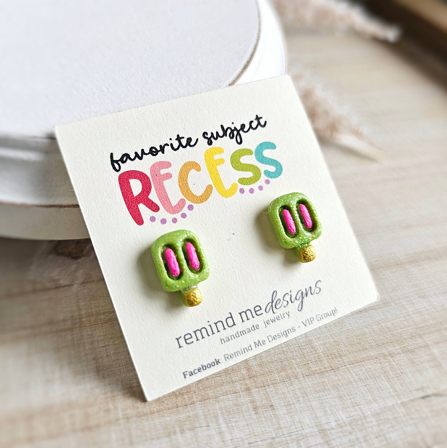 Bright Green Glitter Popsicle Polymer Clay Studs