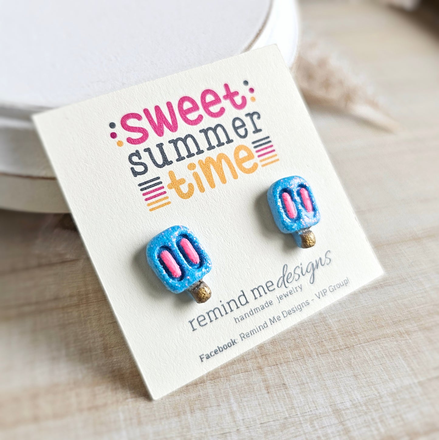 Blue Cotton Candy Glitter Popsicle Polymer Clay Studs