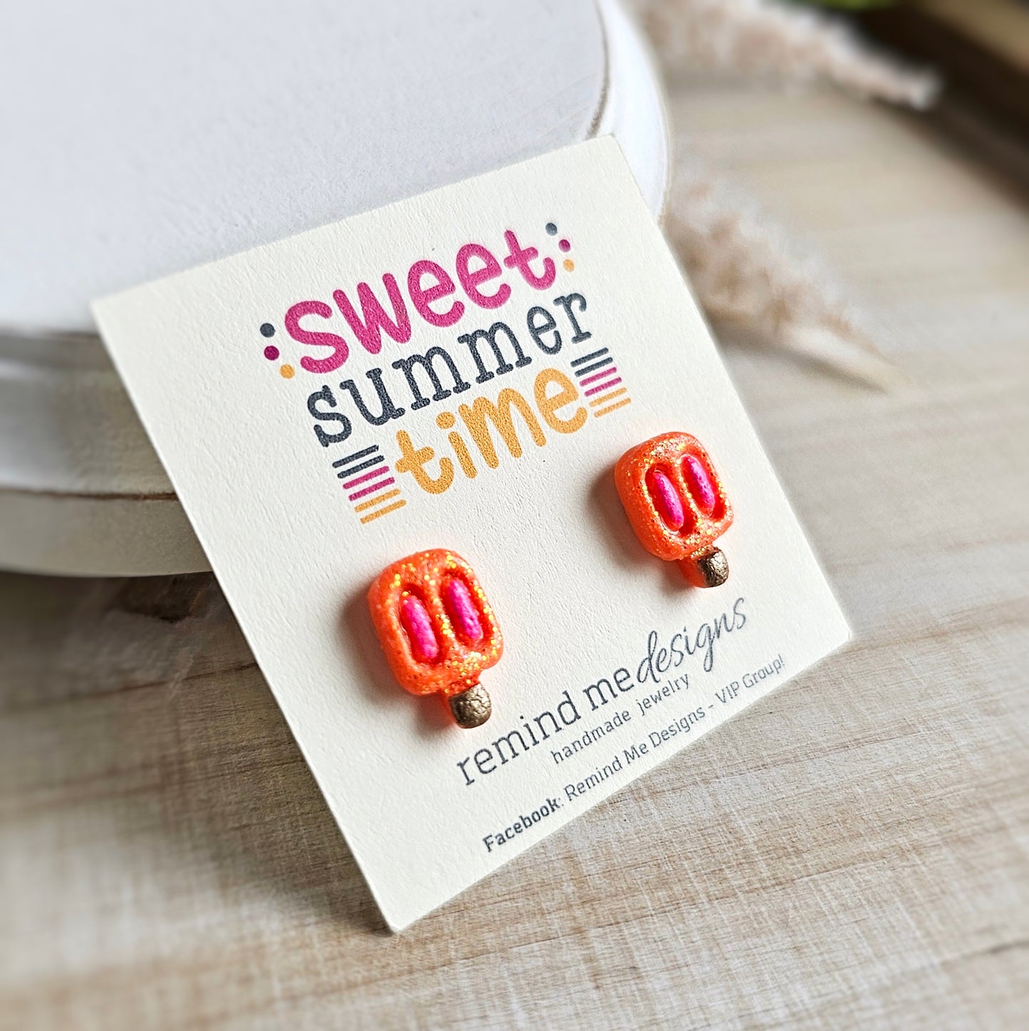 Bright Orange Glitter Popsicle Polymer Clay Studs