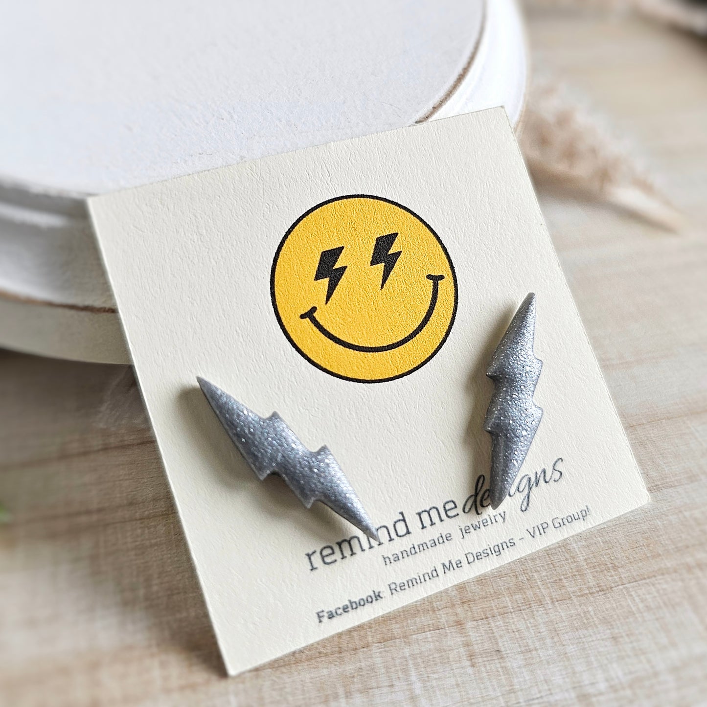 Silver Lightning Bolt Polymer Clay Studs