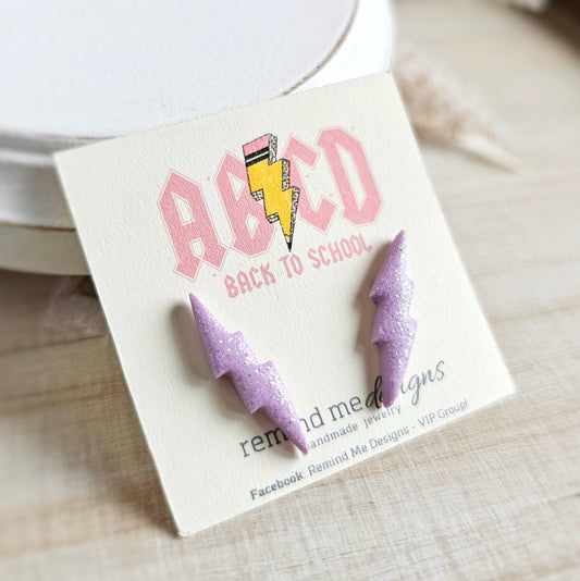 Fairy Purple Glitter Lightning Bolt Polymer Clay Studs
