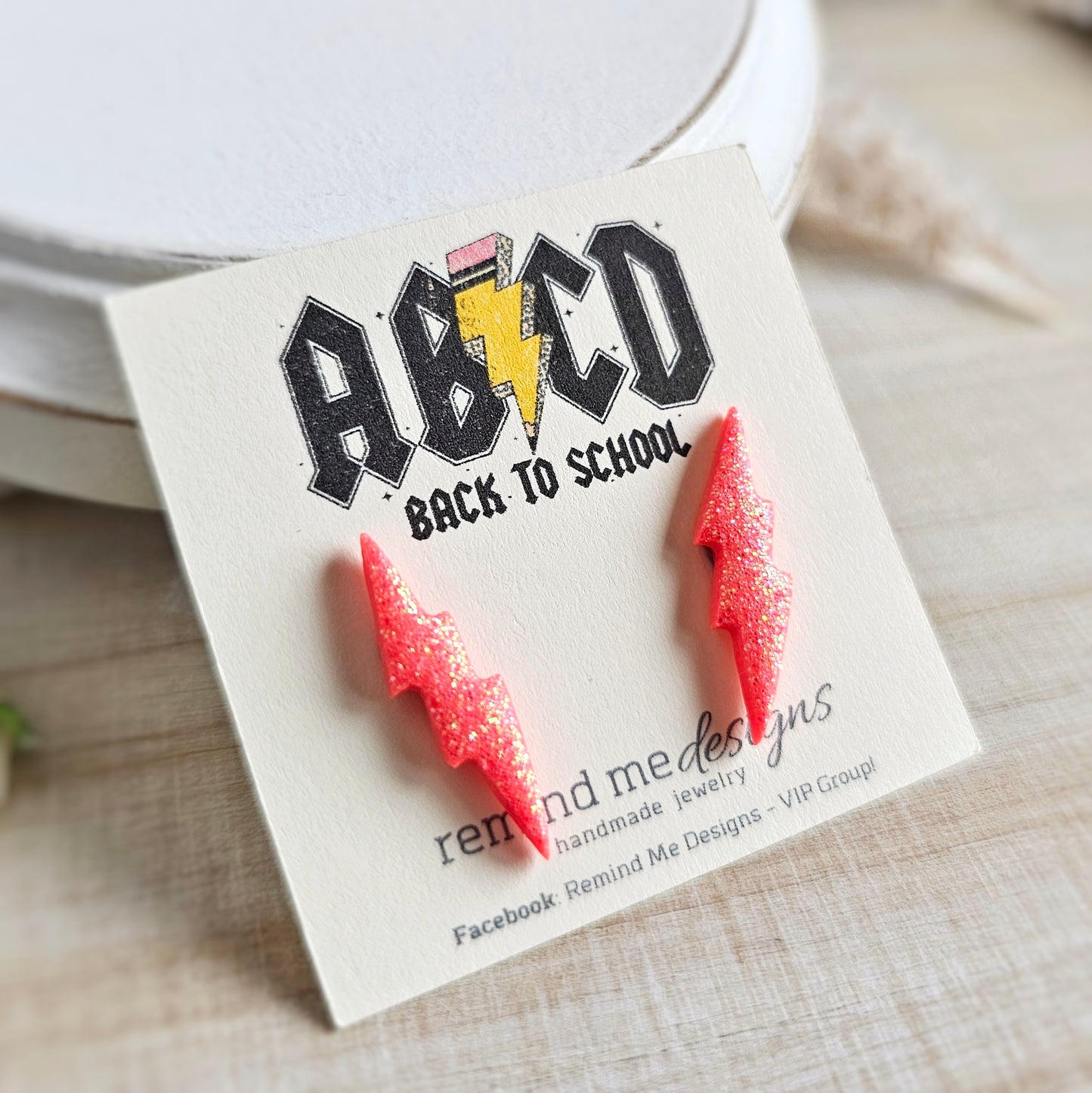 Coral Glitter Lightning Bolt Polymer Clay Studs