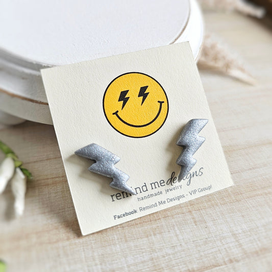 Metallic Silver Bolt Polymer Clay Studs