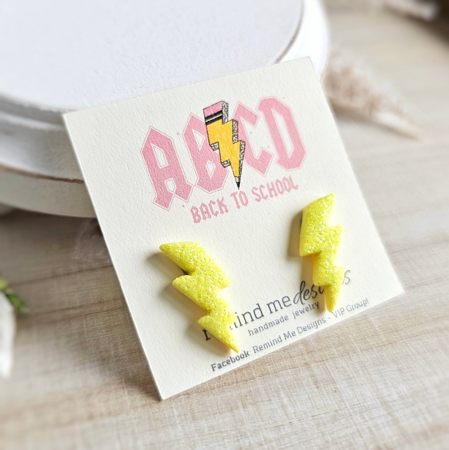 Neon Yellow Lightning Bolt Polymer Clay Studs