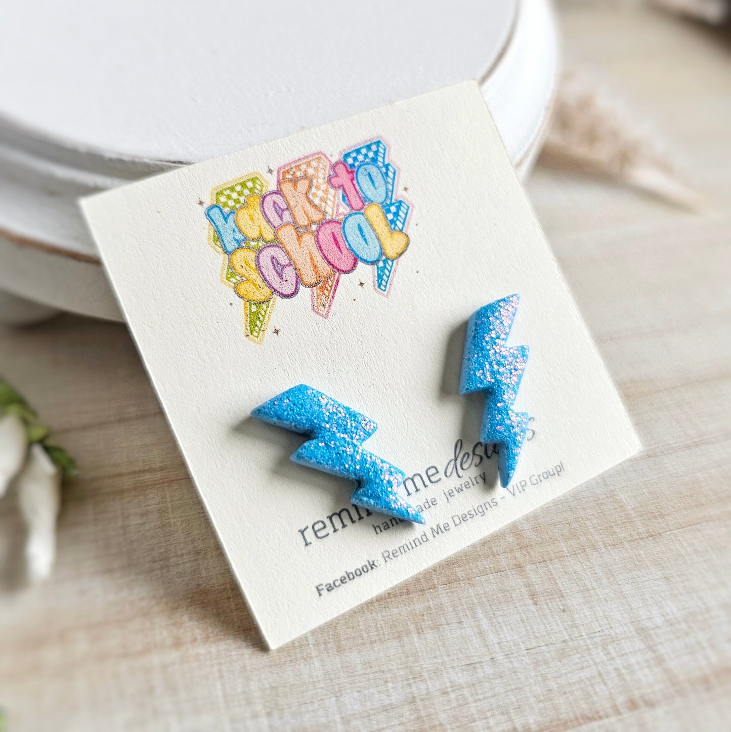 Blue Cotton Candy Glitter Lightning Bolt Polymer Clay Studs