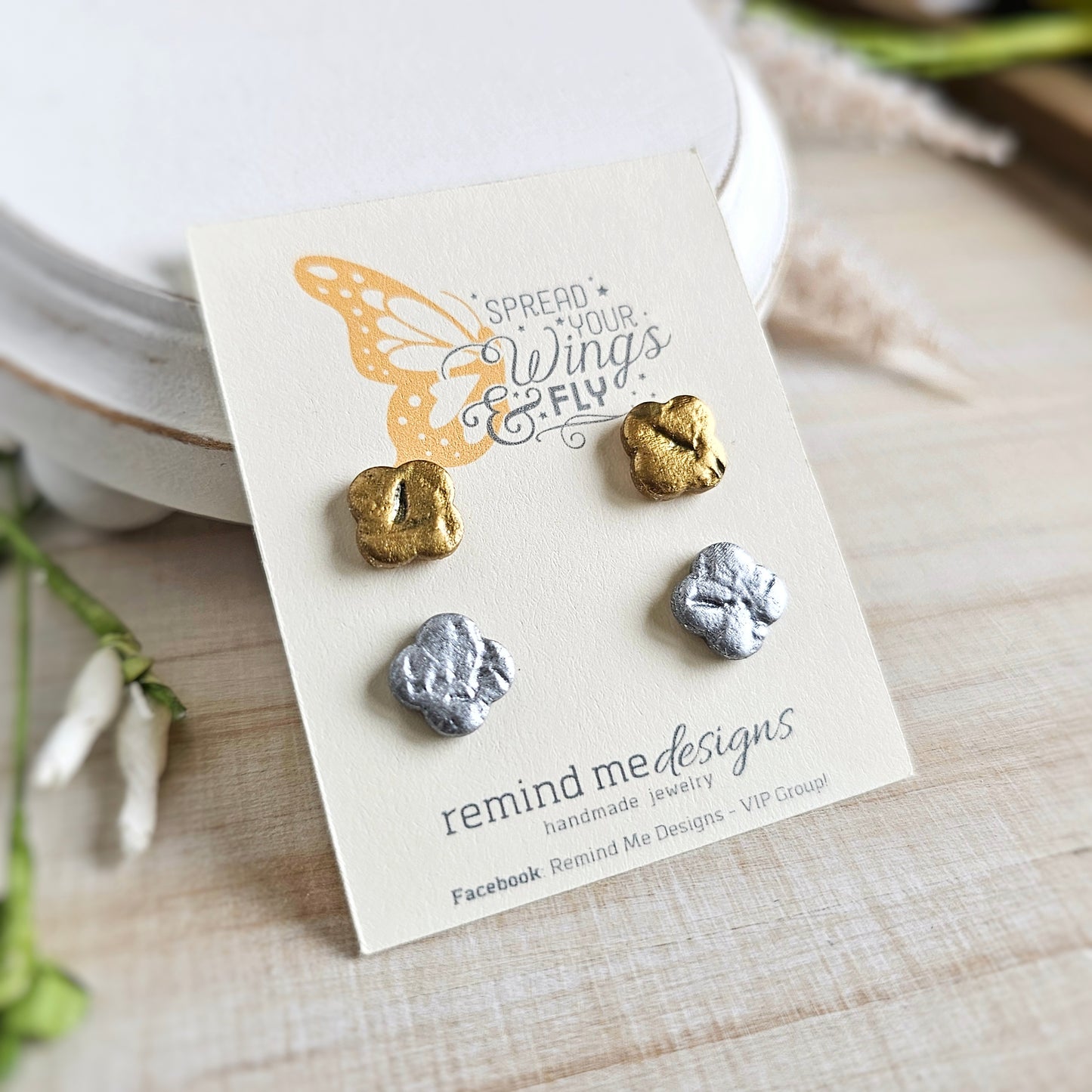 Metallic Silver and Gold Polymer Clay Studs