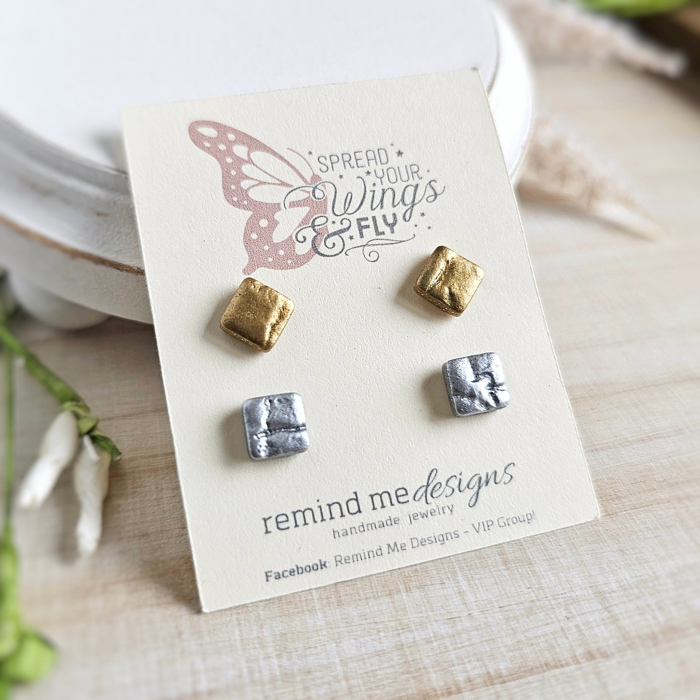 Metallic Silver and Gold Polymer Clay Studs
