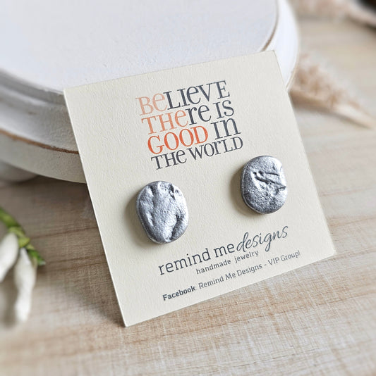 Metallic Silver Polymer Clay Studs