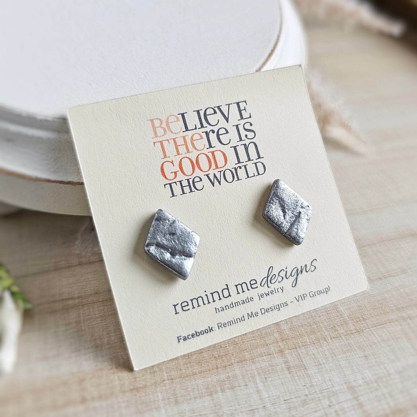 Metallic Silver Polymer Clay Studs