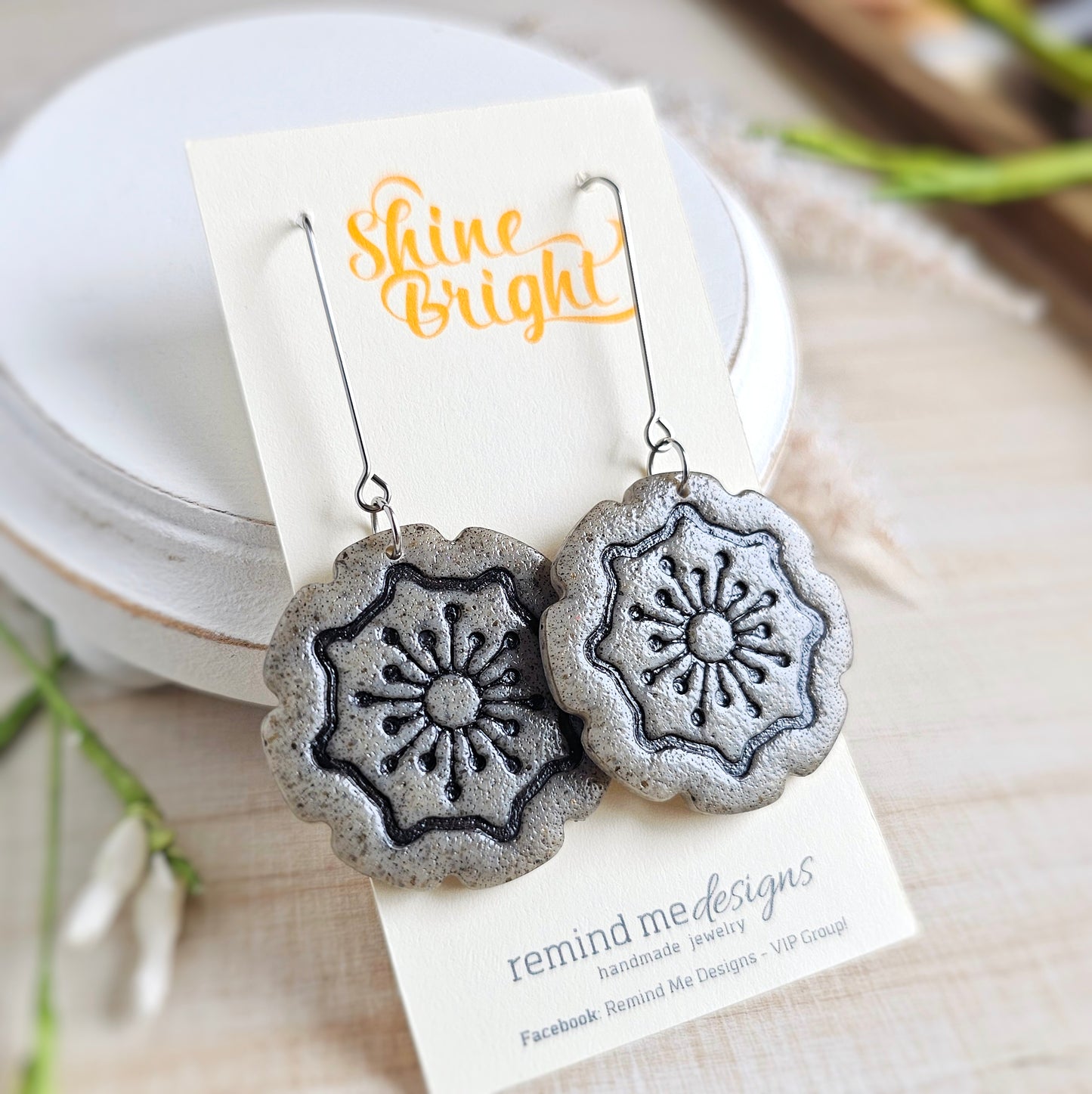 Dark Granite Clay Dangle Earrings