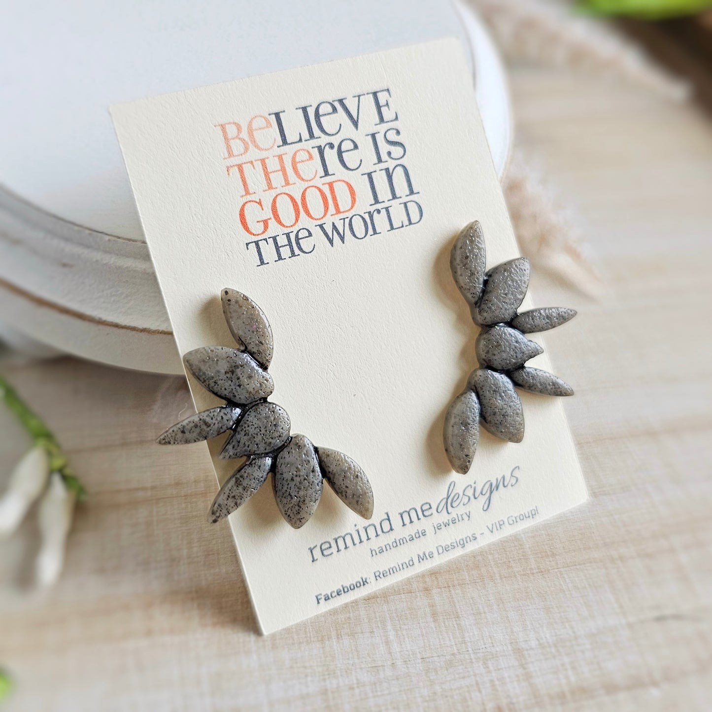 Dark Granite Clay Dangle Stud Earrings