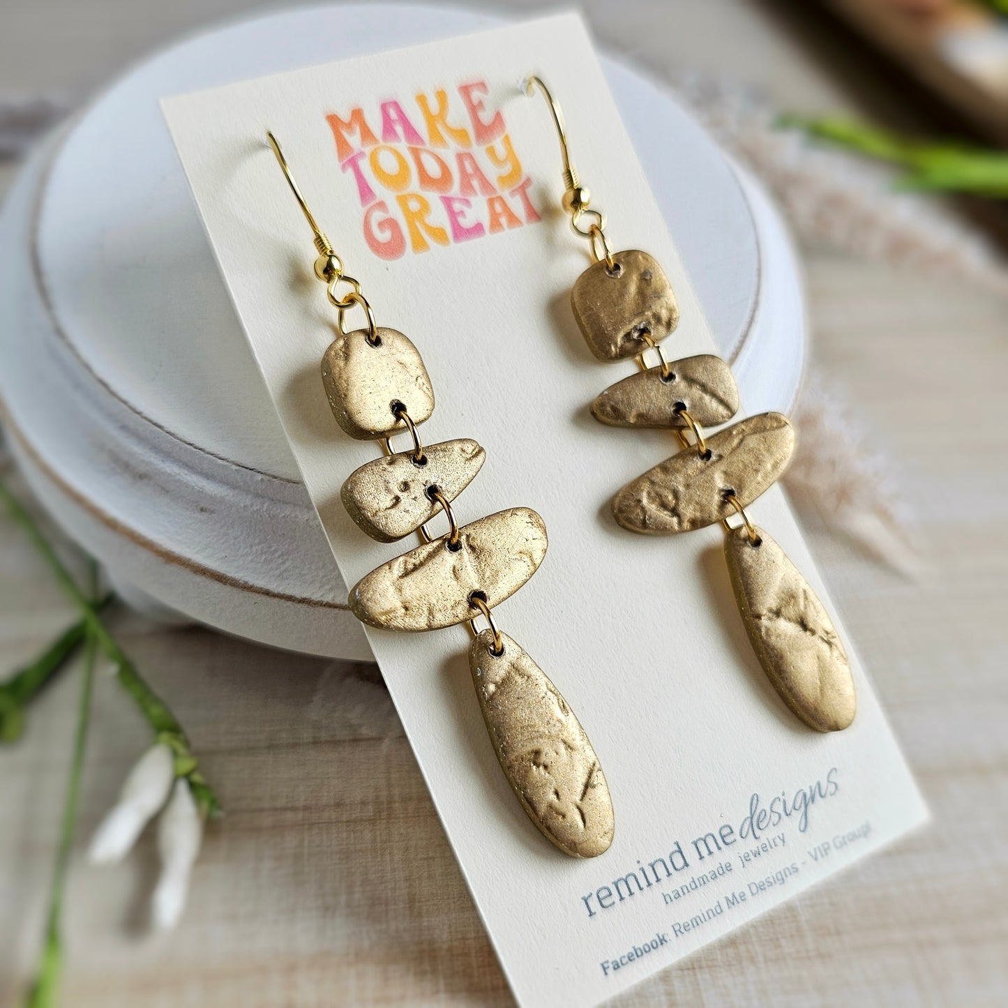 Metallic Gold Polymer Clay Dangles
