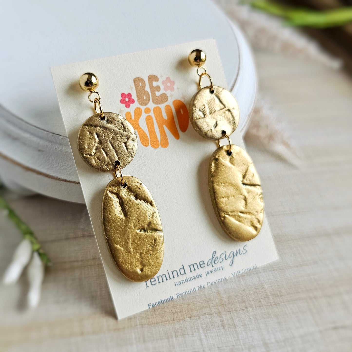 Metallic Gold Polymer Clay Dangles