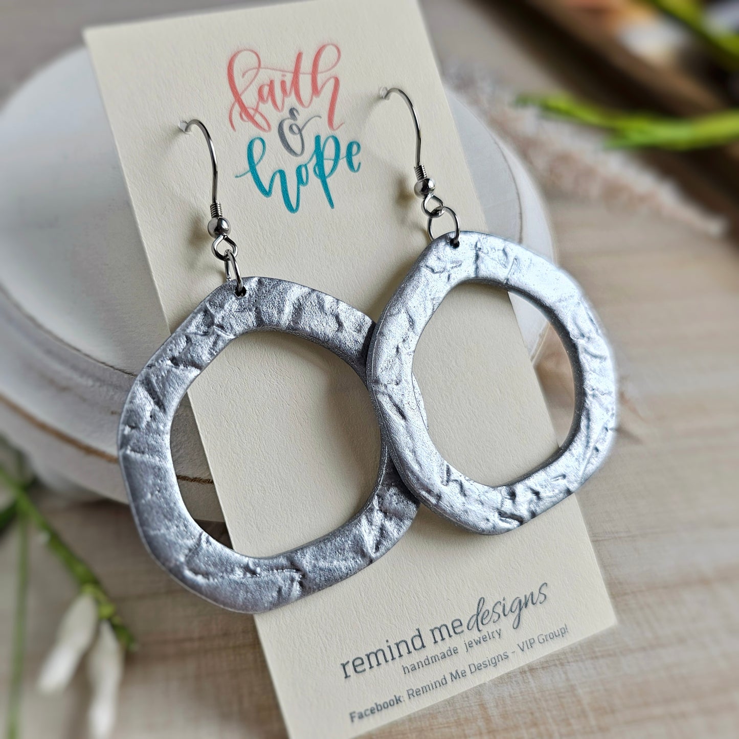 Metallic Silver Polymer Clay Dangles