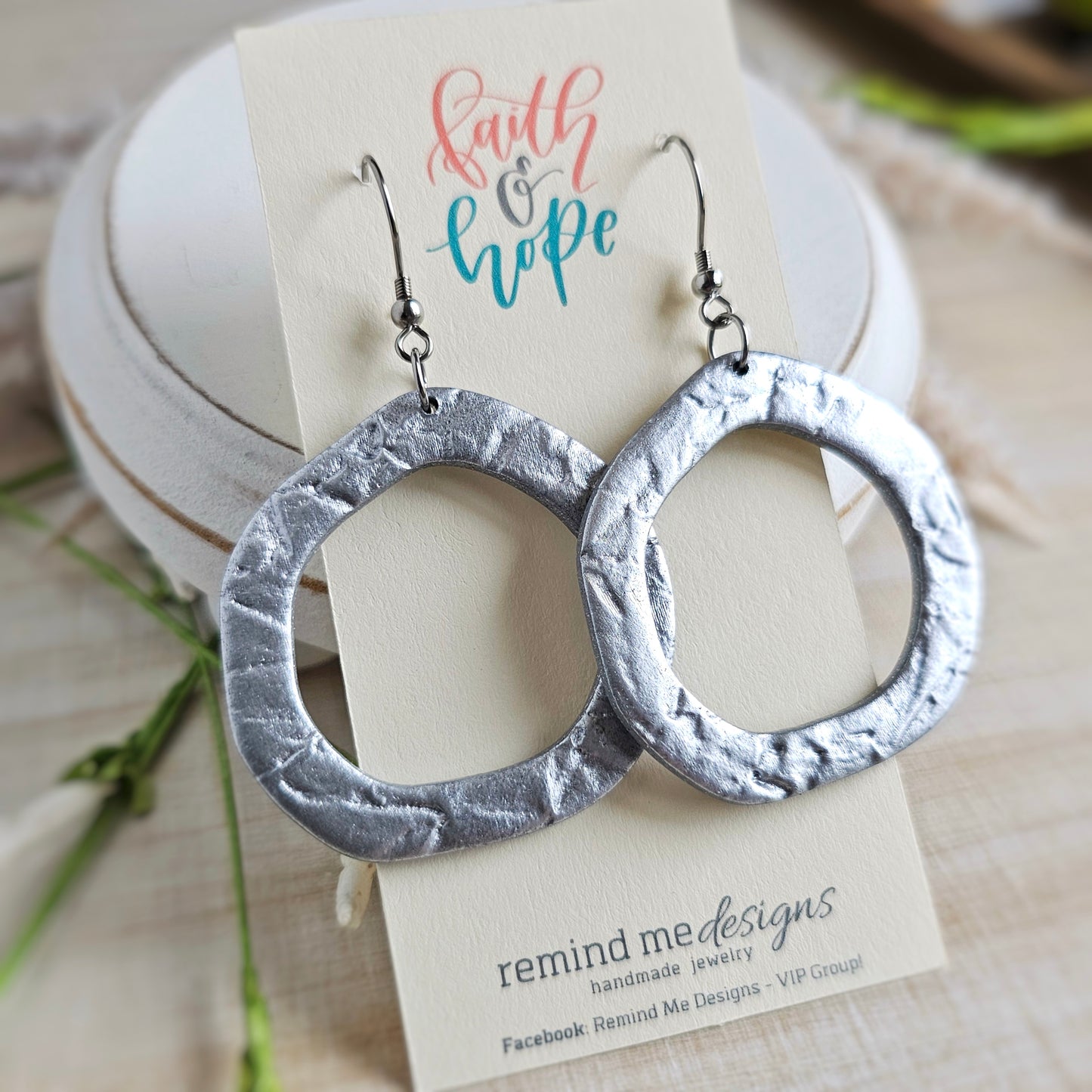 Metallic Silver Polymer Clay Dangles