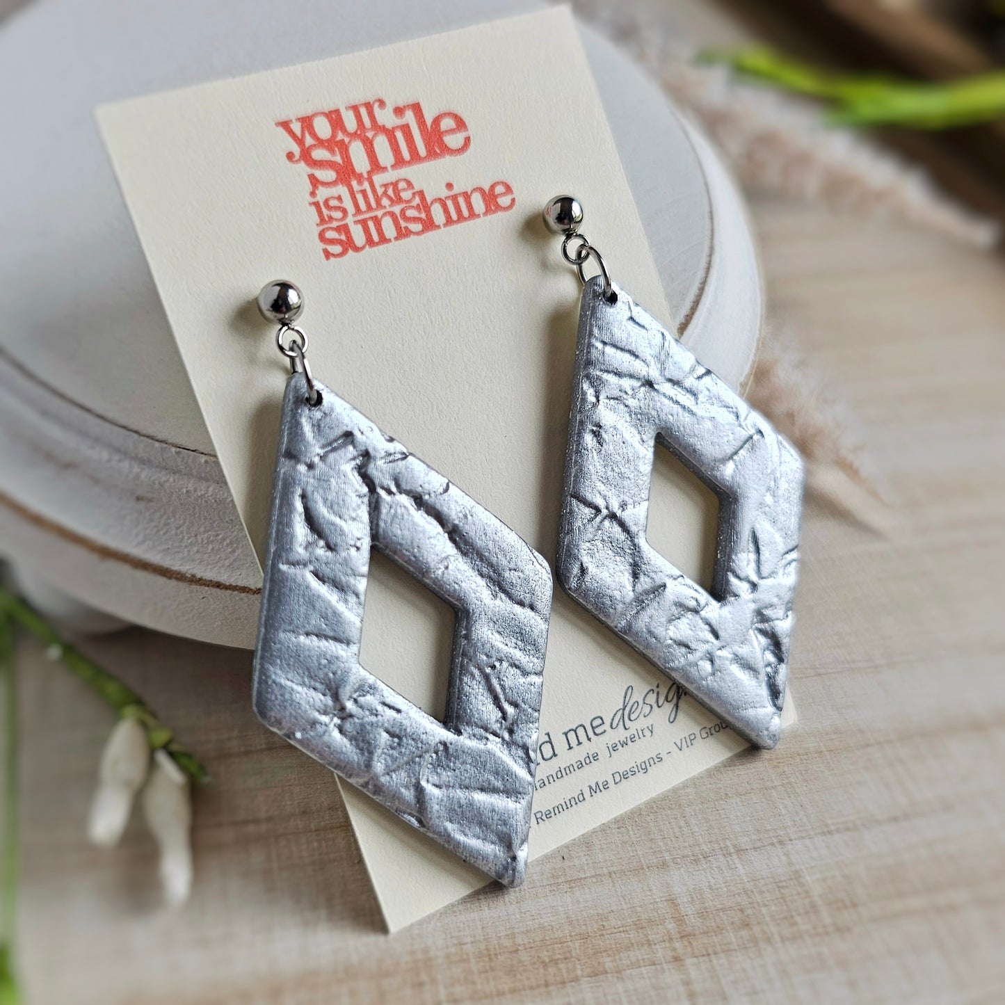 Metallic Silver Polymer Clay Dangles