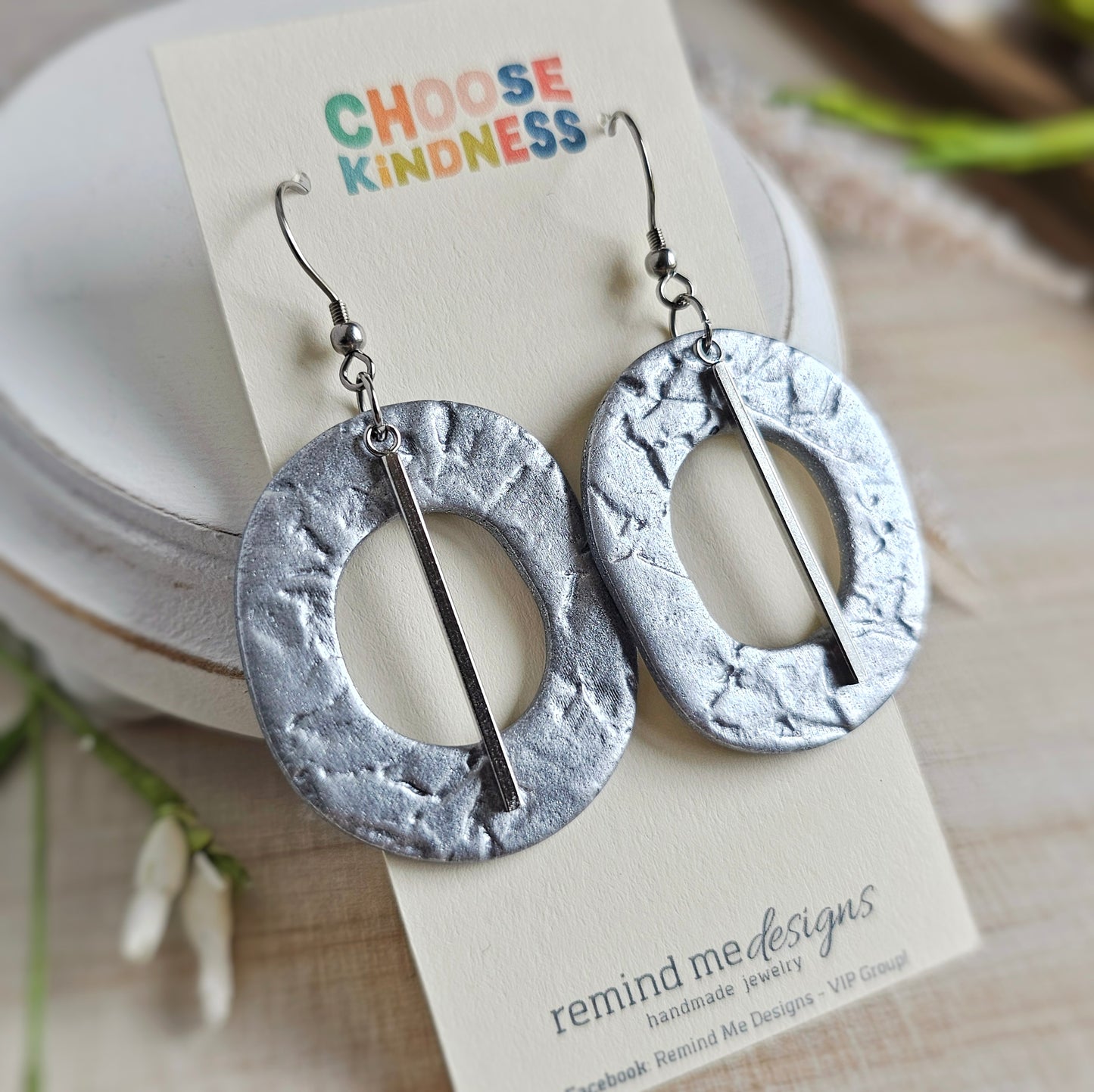 Metallic Silver Polymer Clay Dangles