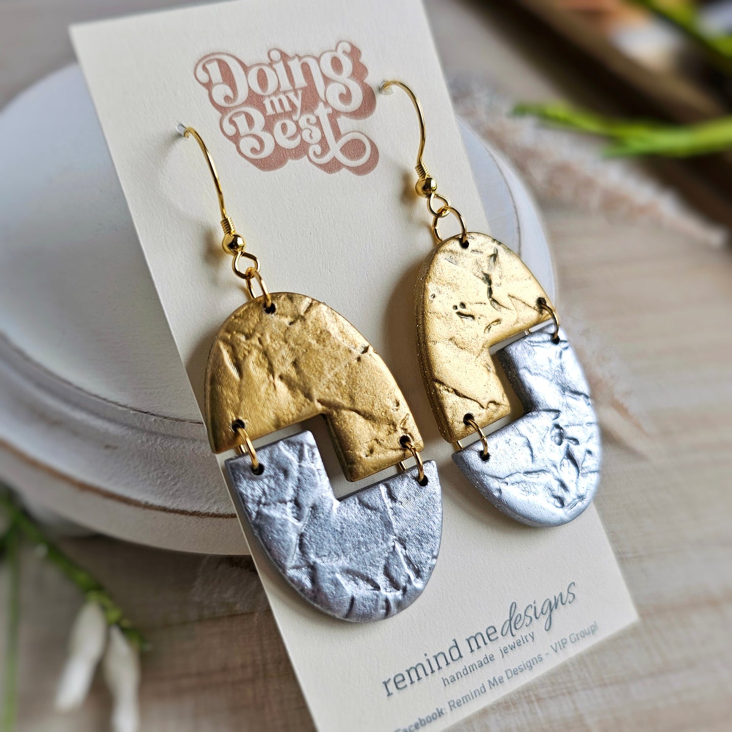 Metallic Silver and Gold Polymer Clay Dangles