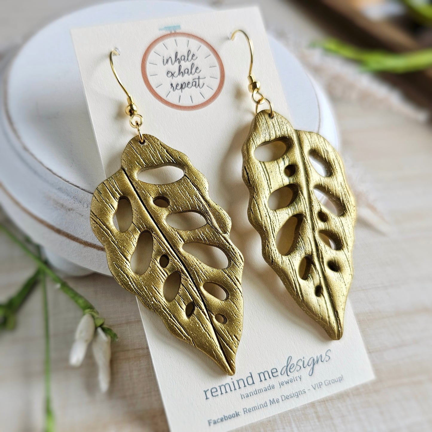Gold Leaf Polymer Clay Dangle Earrings