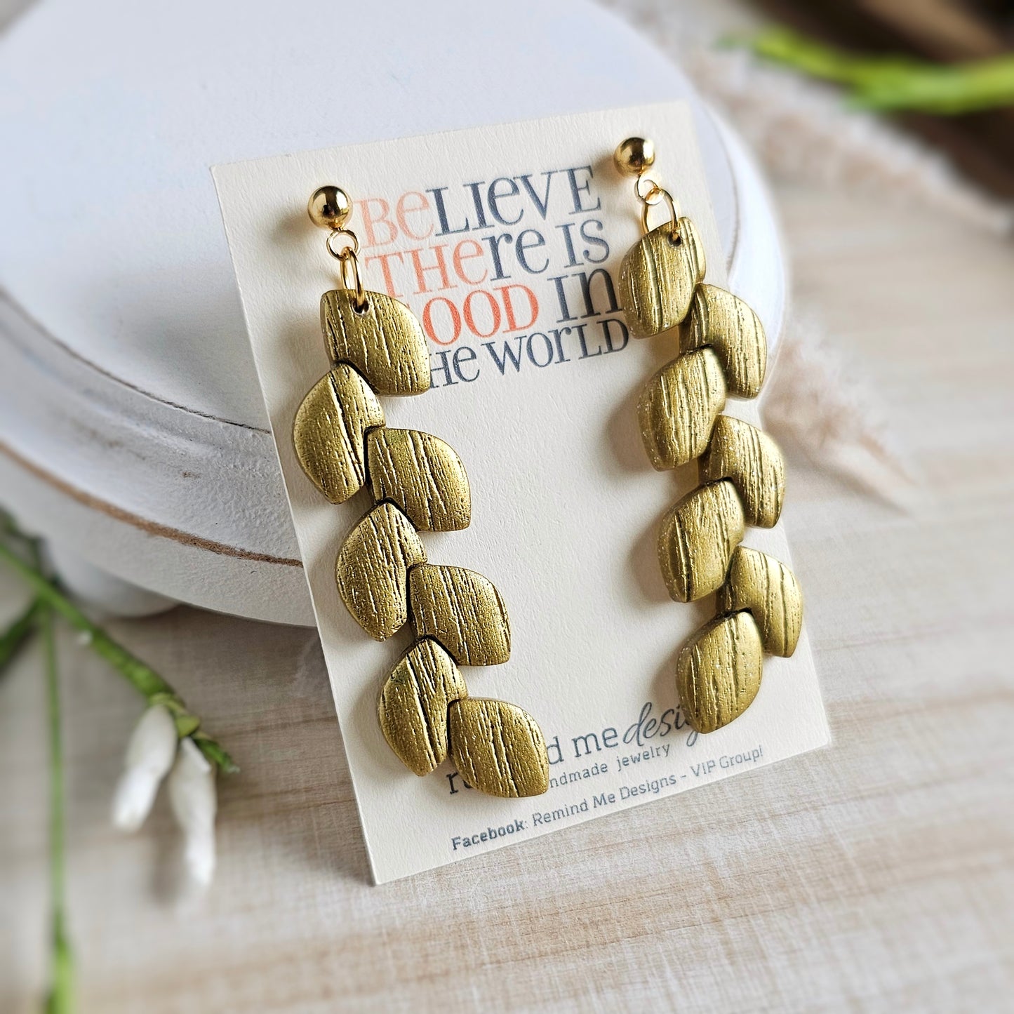 Gold Leaf Polymer Clay Dangle Earrings
