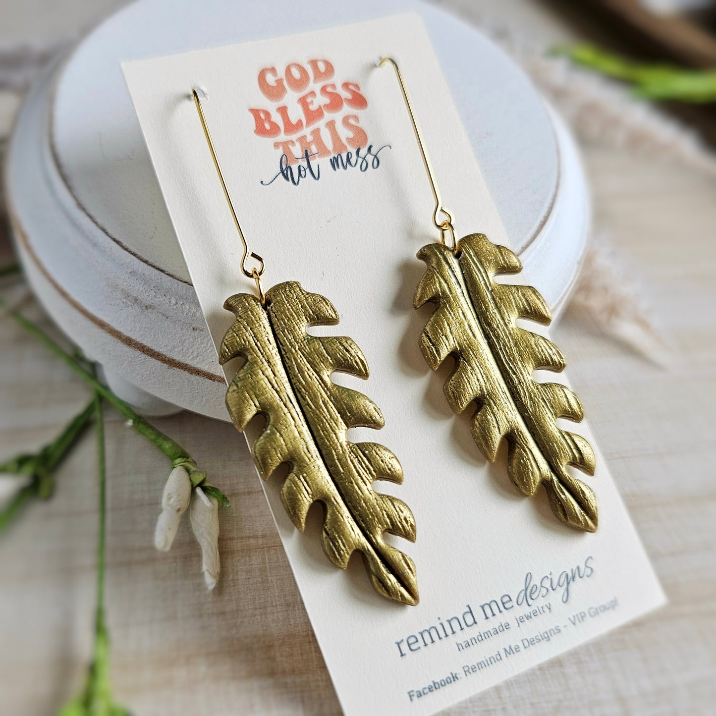 Gold Leaf Polymer Clay Dangle Earrings