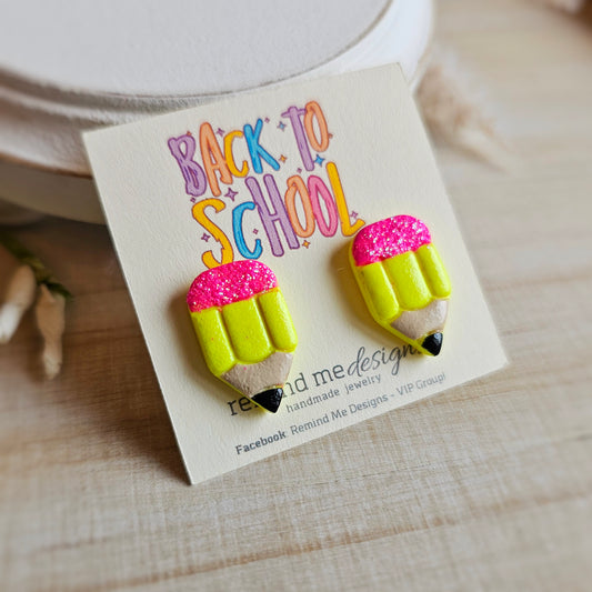 Neon Yellow Glitter Pencil Clay Stud Earrings