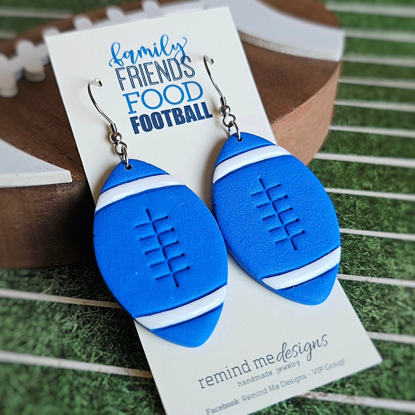 Blue Football Clay Dangle Earrings