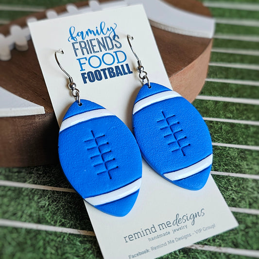 Blue Football Clay Dangle Earrings
